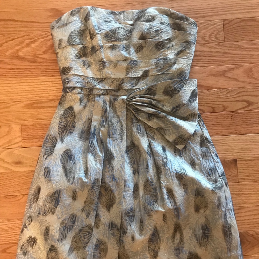 BCBG Strapless Metallic Jacquard Dress